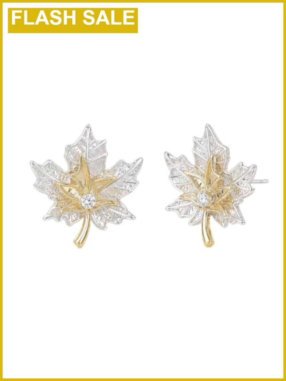 Gold Silver Maple Leaf Stud Earrings Cubic Zirconia Rhinestone Women Jewelry